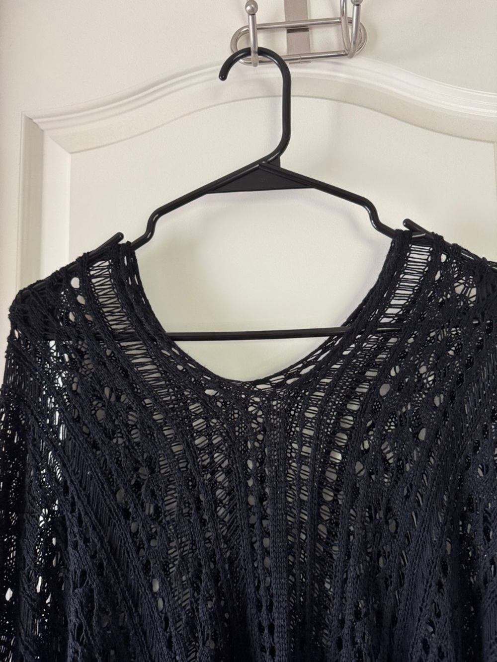 Black Crochet Kimono Cover-Up with Tassels / AA72 - Picture 4 of 4